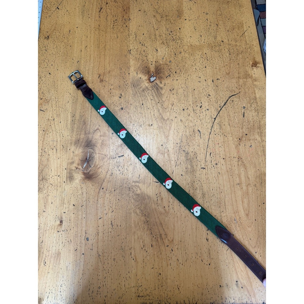 Good Threads Needlepoint 30 Santa Claus Green Leather Trim Christmas Belt